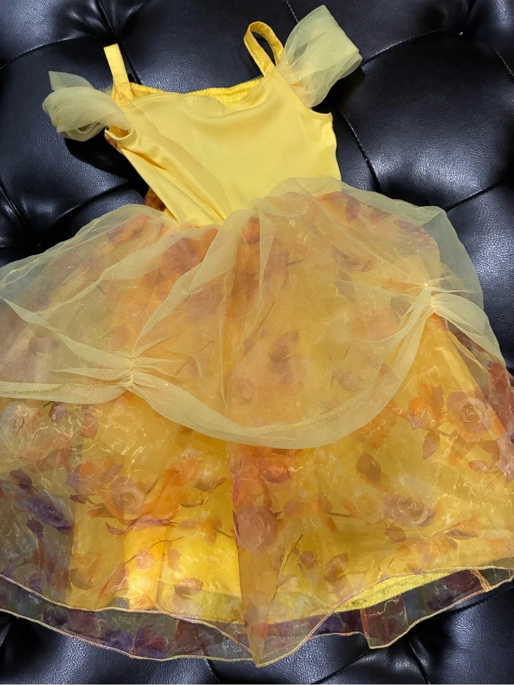 Disney Belle Yellow Princess Tulle Dress with Pink Rose Accents